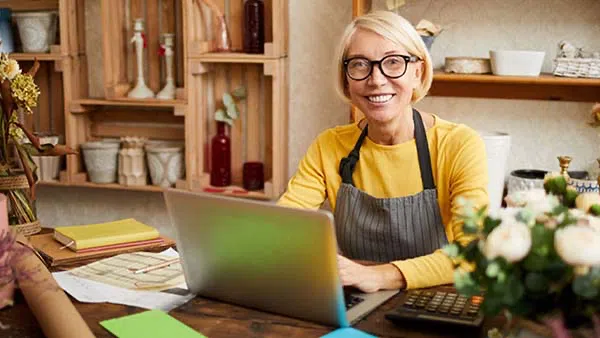 Woman working on laptop